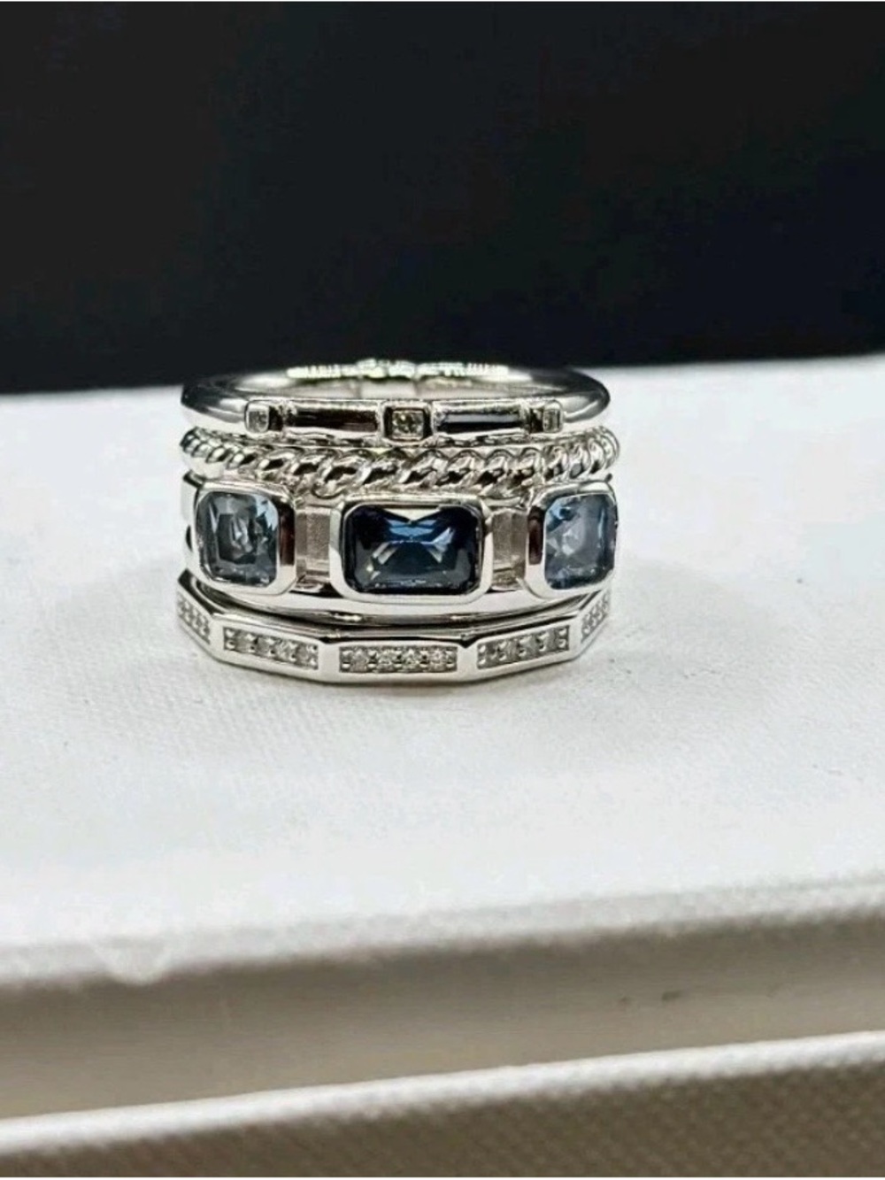 David Yurman Sterling Silver Stackable Rings with Blue Gemstones, size 8